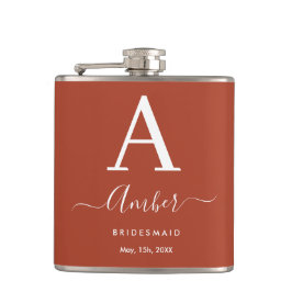 Cantil Rústico Monograma Laranja Bridesmaid Flask