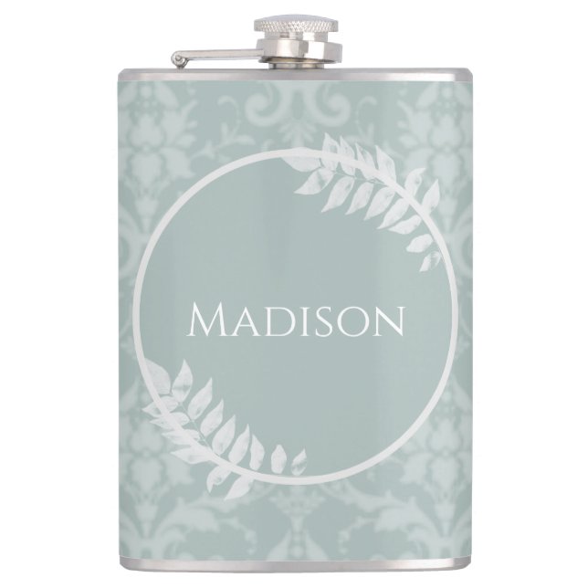 Cantil Sage Green Elegant Damask Flask (Frente)