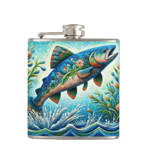 Cantil Salmão Jumping Mosaico Floral Azul Pêssego Verde