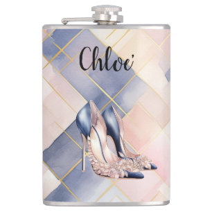 Cantil Sapatos Saltos Altos Blush Creme Azul Francês Chic