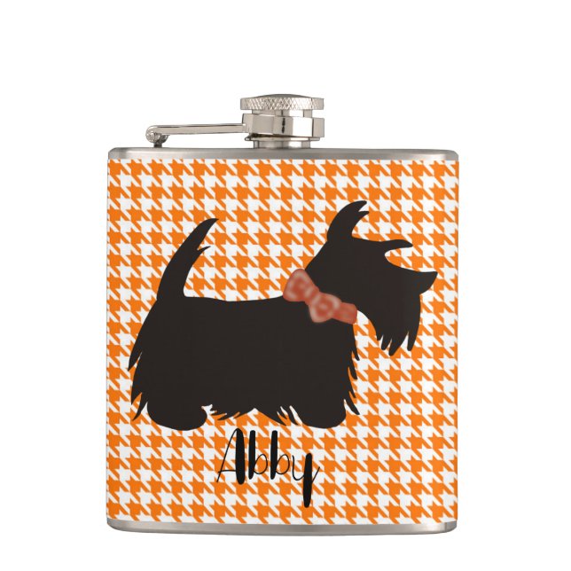 Cantil Scottish terrier Flask, Orange houndstooth (Frente)