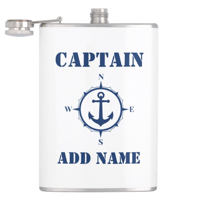 Cantil Seu Nome Capitão Flask Compass Anchor White (Aberto)