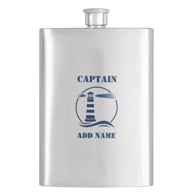 Cantil Seu nome Capitão Flask Custom Lighthouse Marinho (Frente)