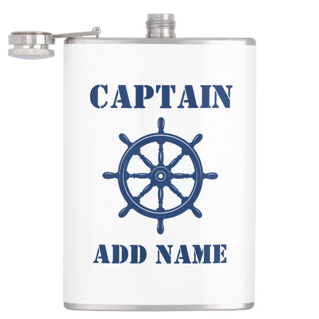 Cantil Seu Nome Capitão Flask Navio Helm Roda (Aberto)