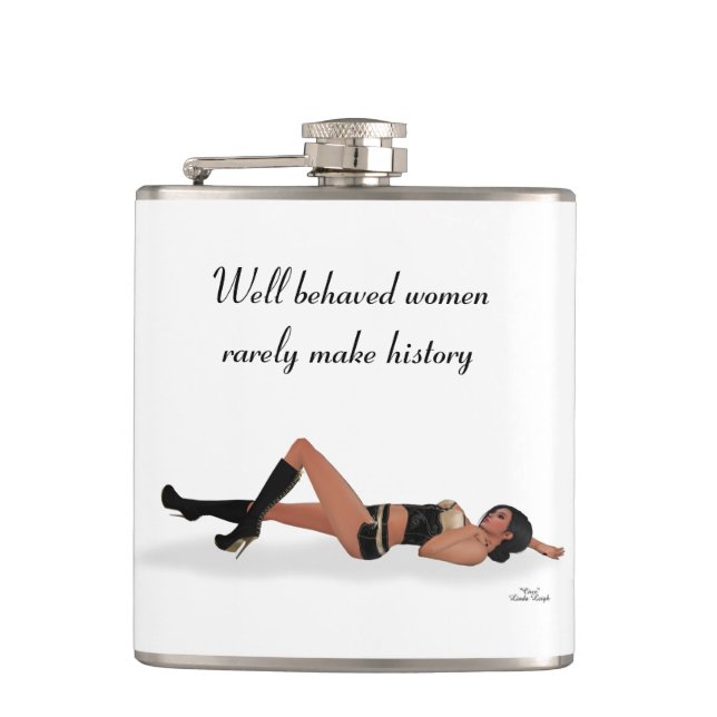 Cantil Sexy Brunette Pinup Girl Sleing Drink Flask (Frente)