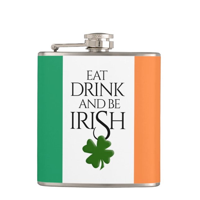 Cantil Shamrock coma bebida e Be Irish Flag (Frente)