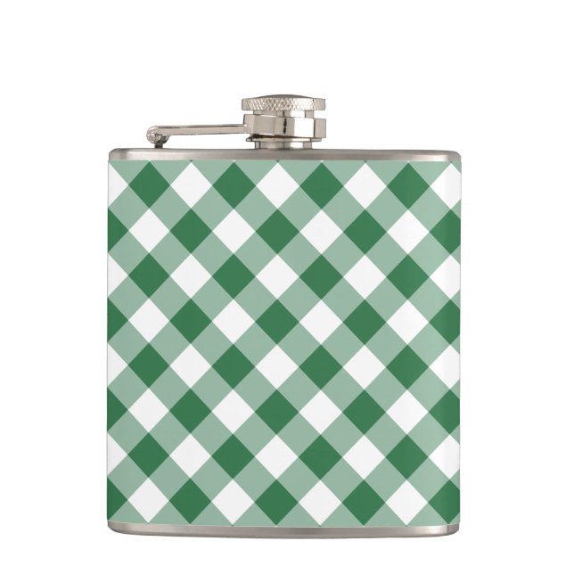 Cantil Shamrock Green e White Check Gingham Hip Flask (Frente)