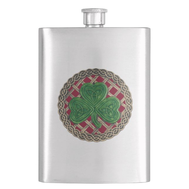 Cantil Shamrock Vermelho no Flask Celtic Knos (Frente)