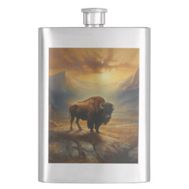 Cantil Silhueta do Búfalo Bison ao Pôr do Sol 