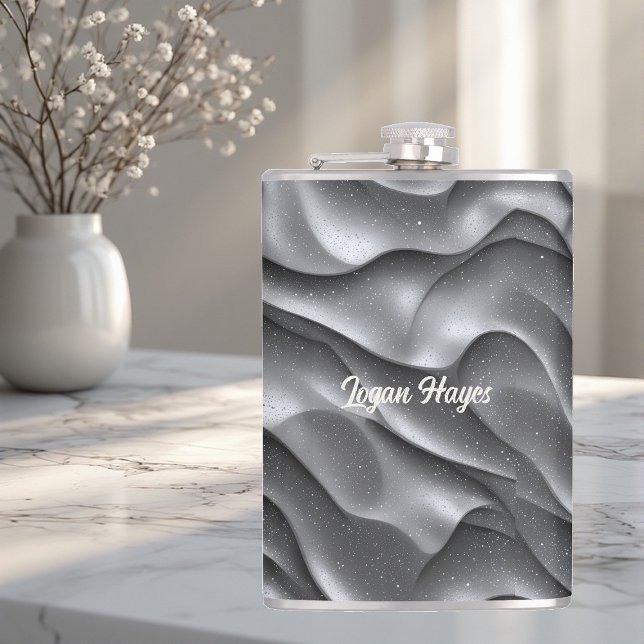 Cantil Silver Glamour Luxury Bling Metallic Waves Glitter (Silver Glamour Luxury Bling Metallic Waves Glitter Flask)