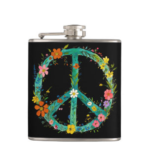 Cantil Símbolo de Paz Floral Hippie em um Fundo Preto