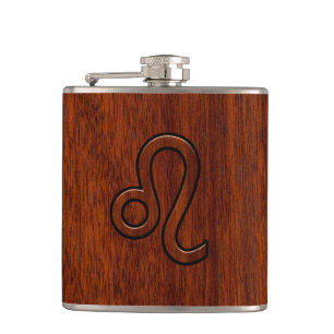 Cantil Símbolo Leo Zodiac no estilo madeira Mahogany