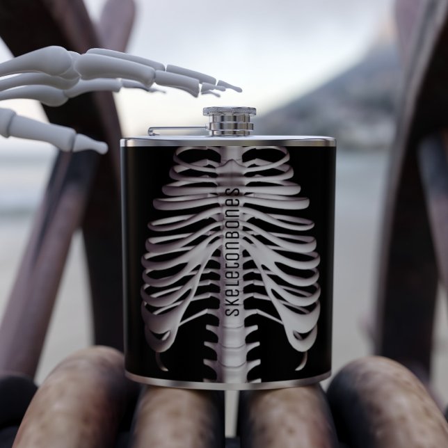 Cantil Skeleton Bones Rib Cage Halloween Clássico (Ghoulishly cool Flask with a bony Rib Cage, just the thing to channel your inner skeleton! )