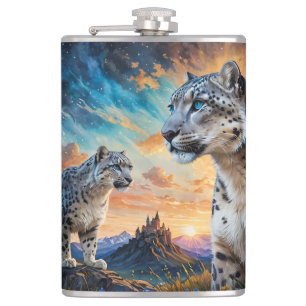 Cantil Snow Leopardo incêndio selvagem Reflexão sobre o n