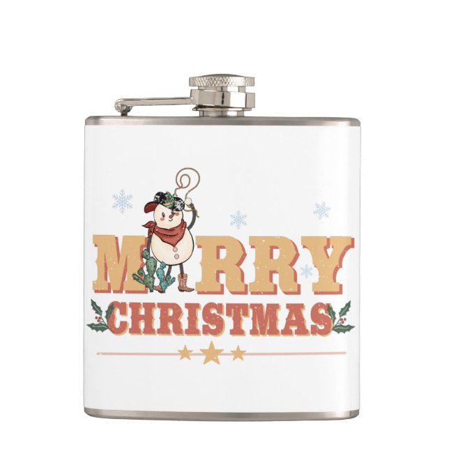 Cantil Snowman Cowboy Natal Vinil Wrapl Flask (Frente)