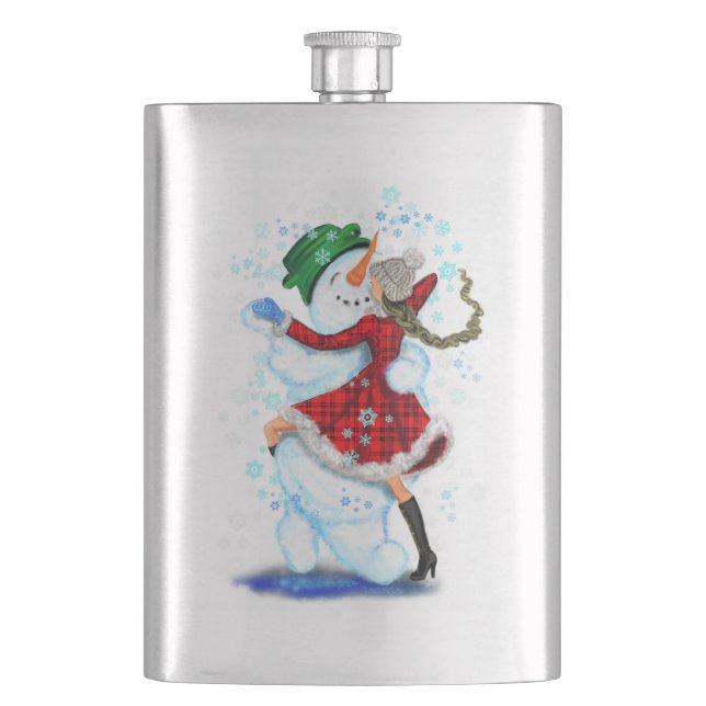 Cantil Snowman de Natal e Raparigas Dancers Flask (Frente)