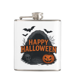 Cantil Spooky Cave Halloween GreetingVinyl Wrapped Flask