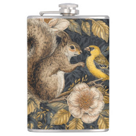 Cantil Squirrel and Yellow Canary with Flowers Pattern