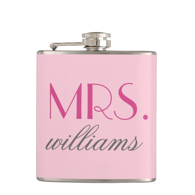 Cantil Sra. Pink Script Casamento Sobrenome Personalizado (Frente)