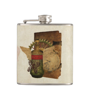 Cantil Steampunk Fantasy Collage Flask