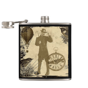 Cantil Steampunk Gentleman Collage Hip Flask