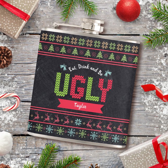 Cantil Suéter Feio de Natal Tricô Nórdico Nome Quadro Neg (Criador carregado)