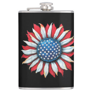 Cantil Sunflower American Flag 4 de julho Women Men Meri