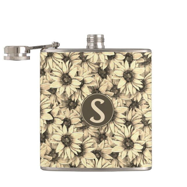Cantil Sunflower Vintage Charm Sepia Tone Flask (Aberto)