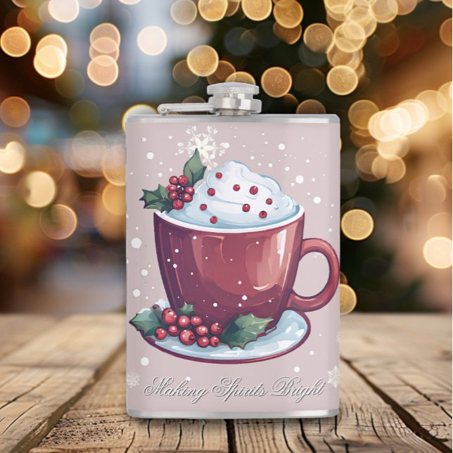 Cantil Taça de Chocolate Quente de Natal | Rosa Corado (Pink Christmas Cup of Hot Chocolate Flask)
