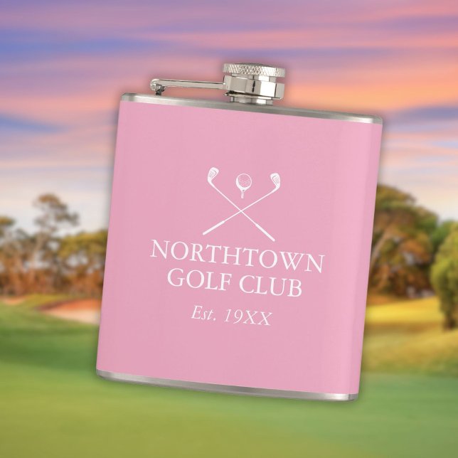Cantil Taco de golfe cor-de-rosa personalizado (Personalized Custom Pink Golf Club Name Flask)