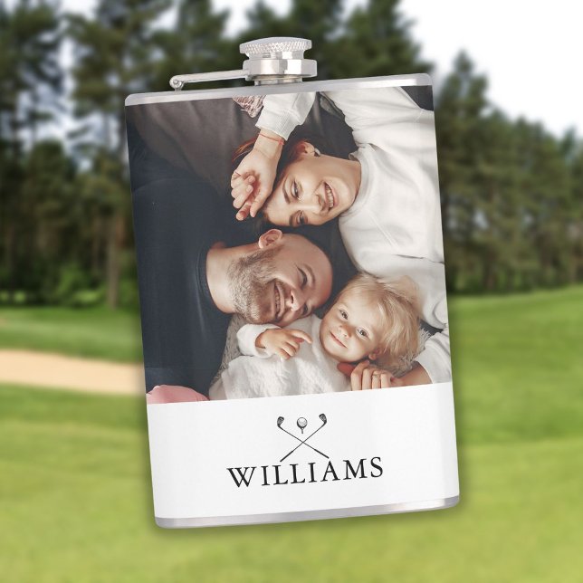 Cantil Tacos de fotografia personalizados e tacos de golf (Personalized Photo And Name Golf Clubs Flask)