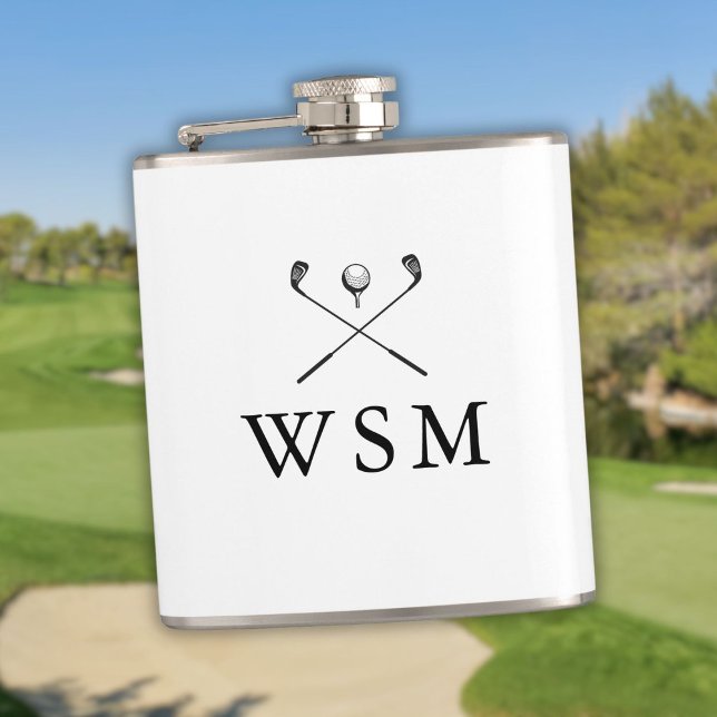 Cantil Tacos de golfe com monograma personalizado elegant (Modern Elegant Custom Monogram Golf Clubs Flask)