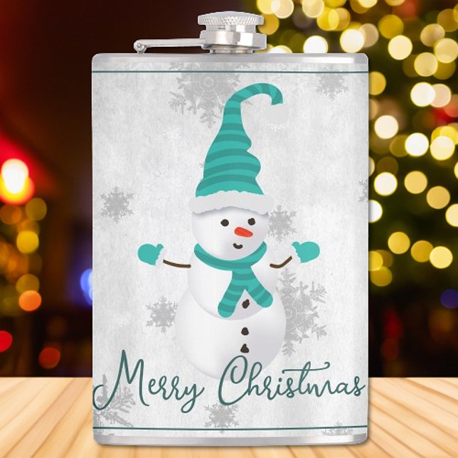 Cantil Teal Cute Snowman Foliday Flask (Teal Cute Snowman Holiday Flask)