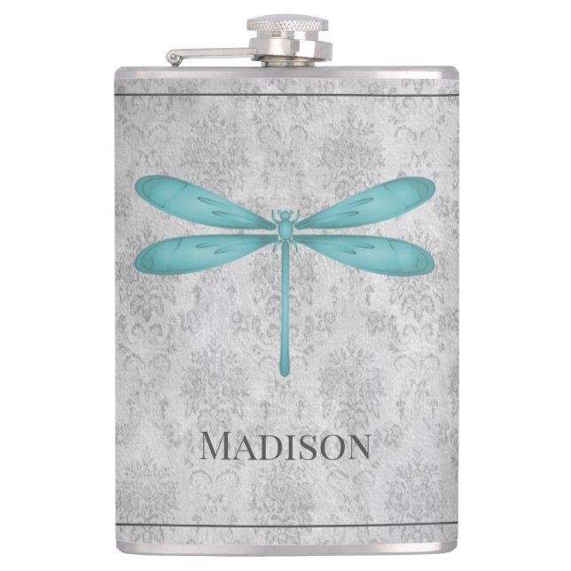 Cantil Teal Dragonfly Damask Flask (Frente)