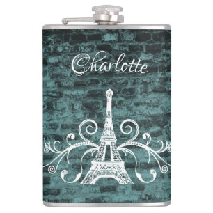 Cantil Teal Eiffel Tower Grunge Flask