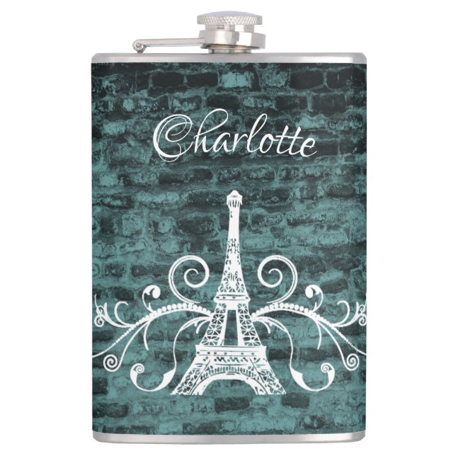 Cantil Teal Eiffel Tower Grunge Flask (Frente)