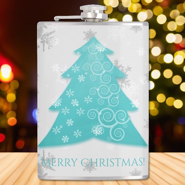 Cantil Teal Festivo Árvore de Natal (Teal Festive Christmas Tree Flask)