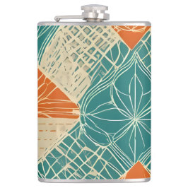 Cantil Teal, Orange, and Tan Abstract Flowers