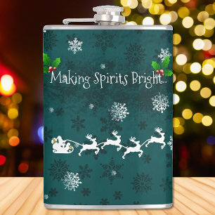 Cantil Teal Papais noeis Sleigh e Reindeer Flask