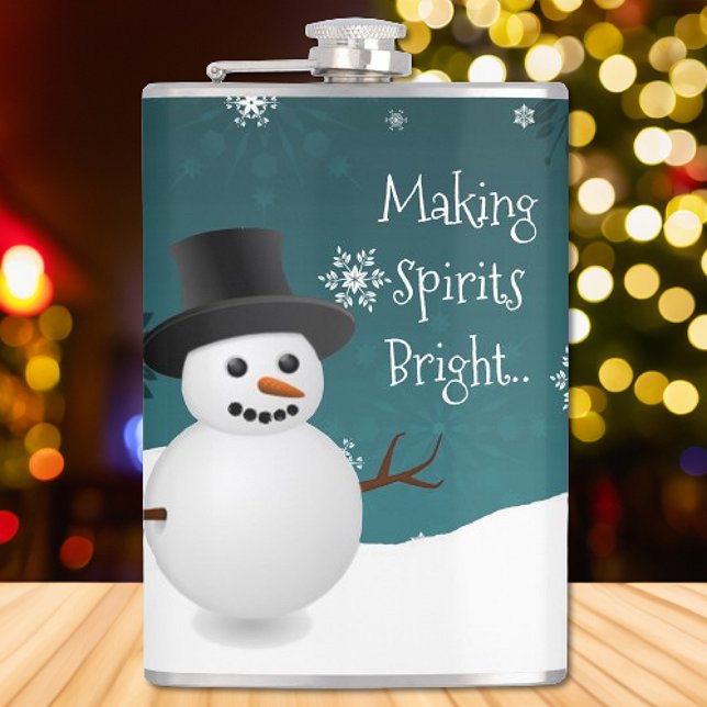 Cantil Teal Snowman Winter Scense Christmas Flask (Teal Snowman Winter Scene Christmas Flask)