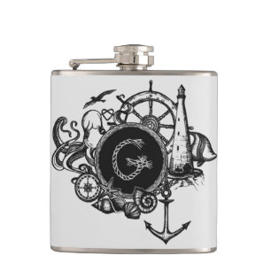 Cantil Tema náutico Monogrammed preto & branco