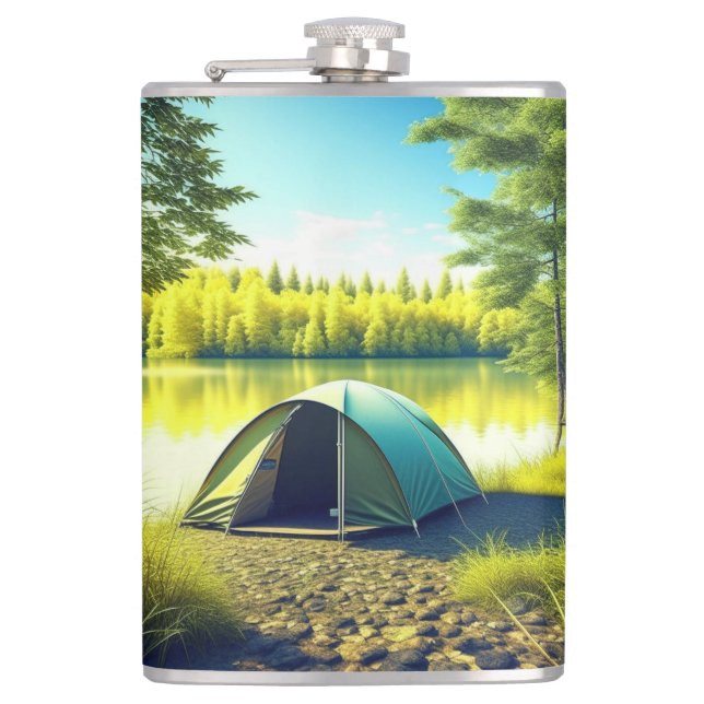 Cantil Tent em uma Floresta Bonita por um Lago (Frente)