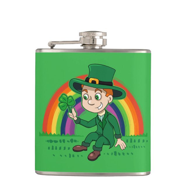 Cantil Toon leprechaun bonito com shamrock e arco-íris (Frente)
