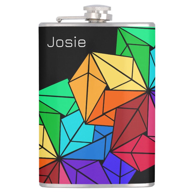 Cantil Triângulos do Cubo Arco-Íris Brilhante 3D em Preto (Frente)