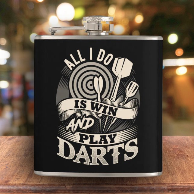 Cantil Tudo o que faço é ganhar e jogar Darts Flask 6 oz. (Criador carregado)
