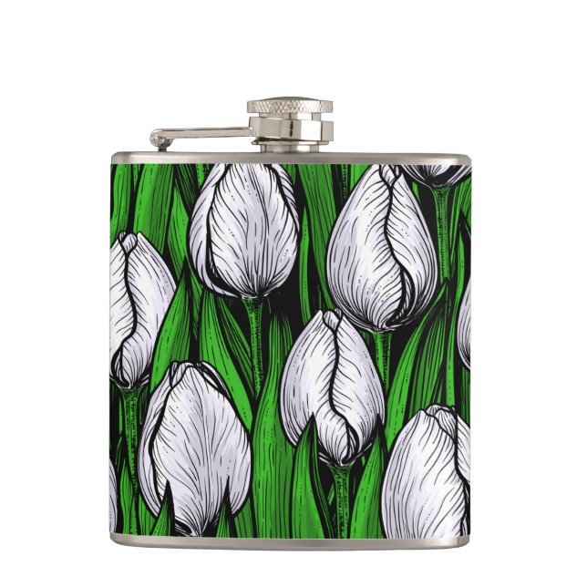 Cantil Tulipas brancas com folhas verdes (Frente)