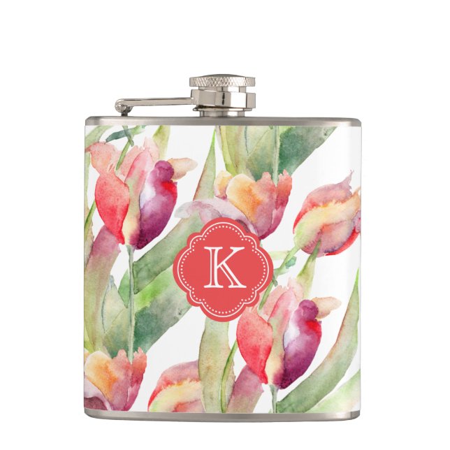 Cantil Tulipas Coloridas de Aquarelas com Monograma (Frente)
