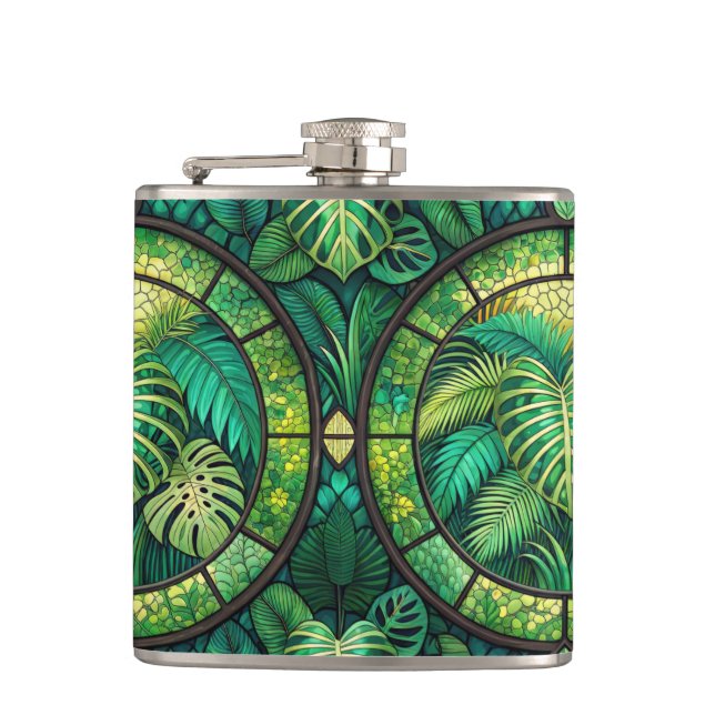 Cantil Two metal flasks with vibrant green tropical  (Frente)