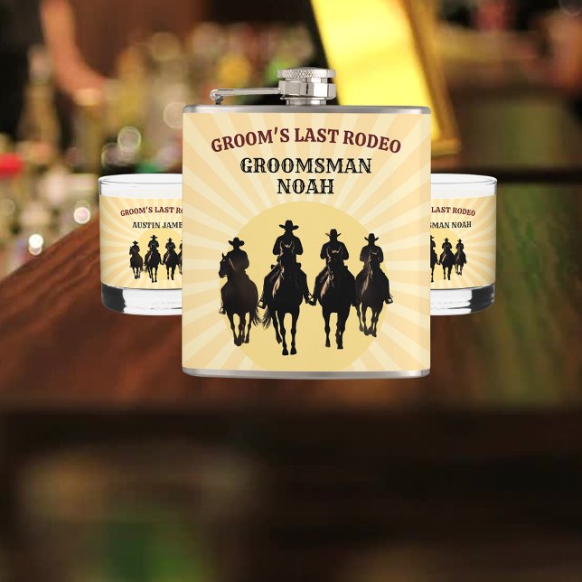 Cantil Último Rodeio do Padrinho de casamento Sunset do G (Groom’s Last Rodeo Sunset Groomsman Bachelor Party Flask)