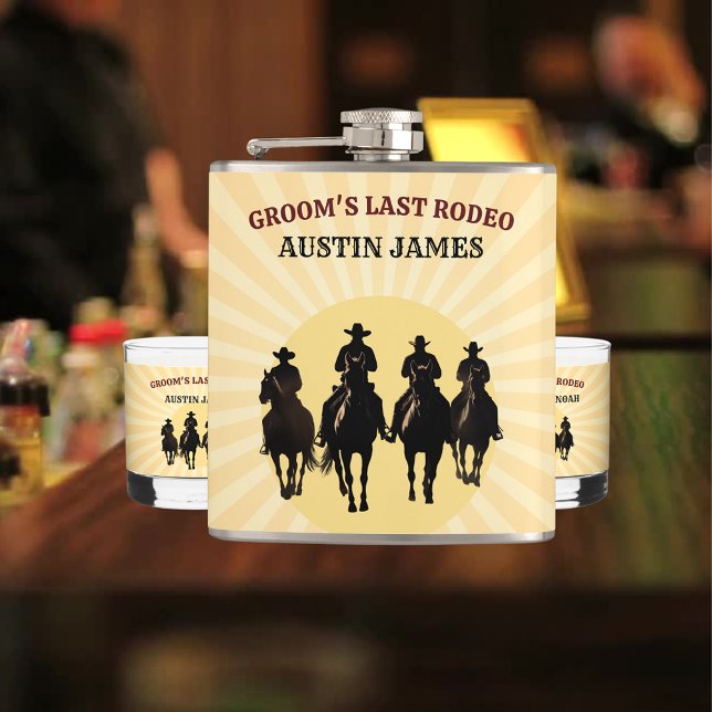 Cantil Último Rodeio Sunset Groom do Partido de Despedida (Groom’s Last Rodeo Sunset Groom's Bachelor Party Flask)